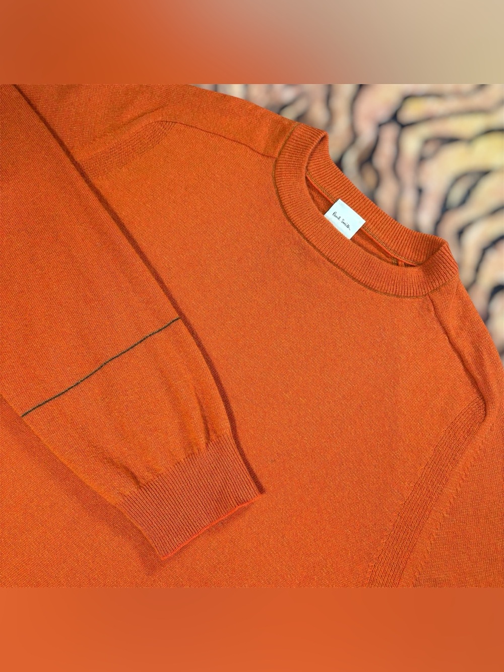Paul Smith 100% Wool Crewneck Sweater Large Orange Lightweight Made In Italy